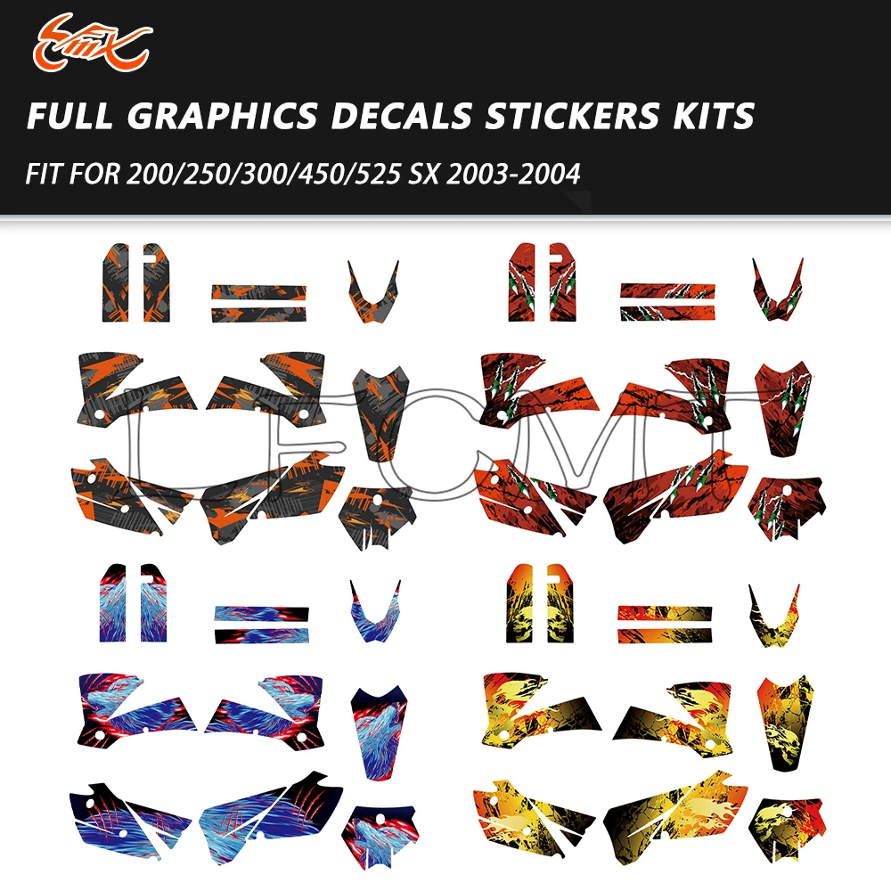 

Full Set Motorcycle Background Fairing Graphics Decals Sticker Kit Fit for SX 450 350 250 150 125 85 50 SX 125 SX450 2003 2004