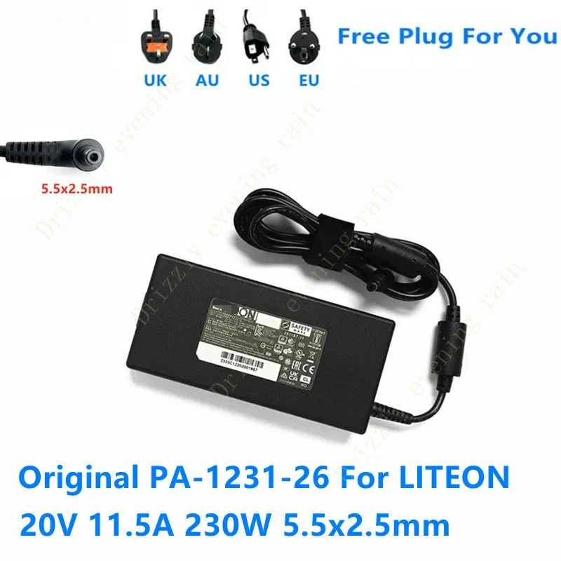 Original AC adapter charger for LiteOn 20V 11.5a 230W 5.5x2.5mm PA-1231-26 MSI Hasee laptop power supply