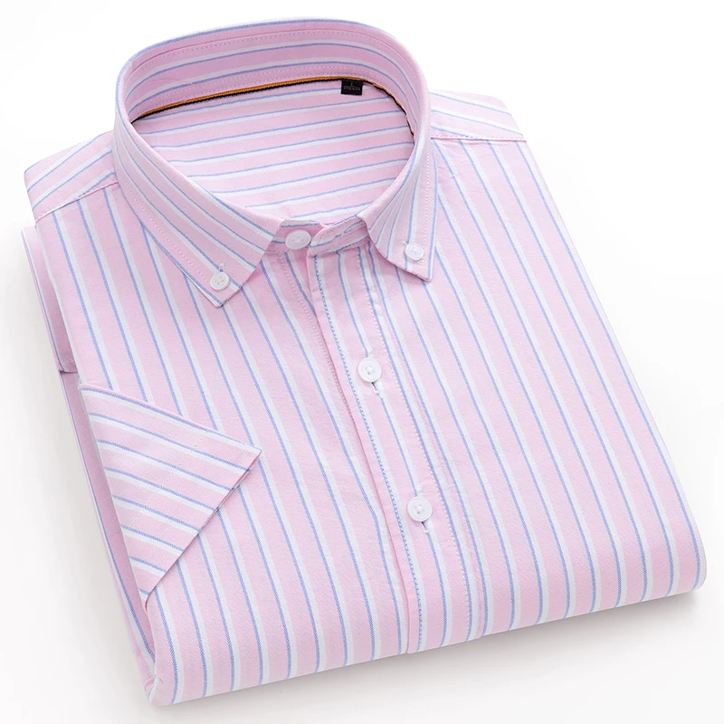 New in shirt summer 100%cotton short sleeve shirts for men slim fit casual plain shirt plaid tops striped Fashion korean clothes
