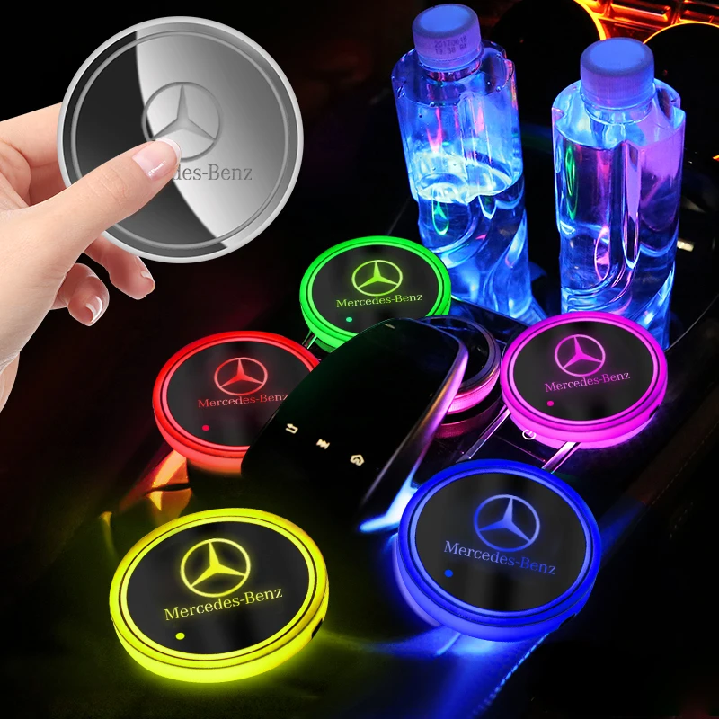 

2pcs LED Car Luminous Coaster Cup Holder Anti-slip Mat For Mercedes Benz AMG W212 W204 W211W168 W213 W205 W210 W124 Accessories