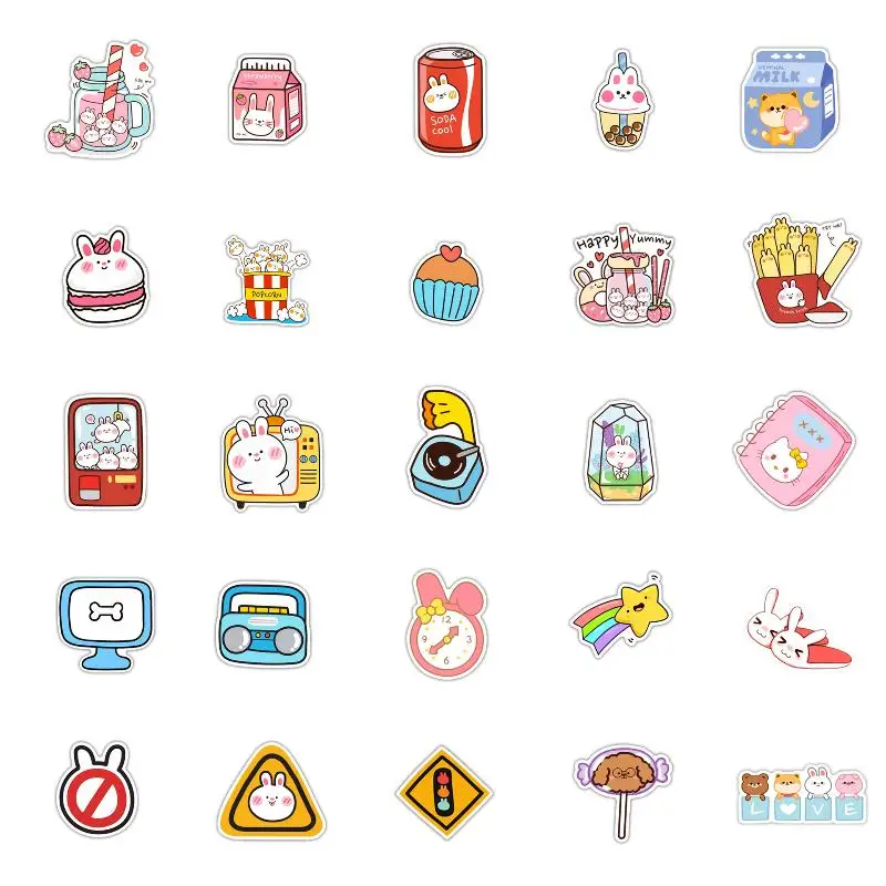 Kawaii Waterproof Animal Stickers 50Pcs Cute Shiba Inu Rabbit Vinyl Decals for Kids DIY Craft Scrapbook