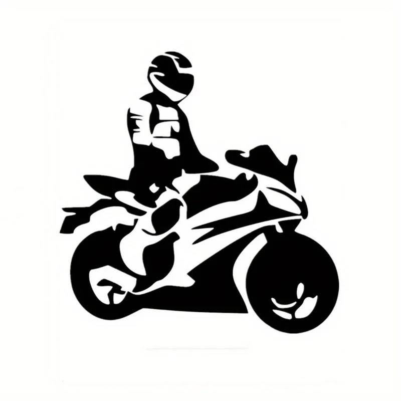 

1PC Motorcycle Rider Sticker Black White Silhouette Design Adhesive Decal for Car Laptop Decorative