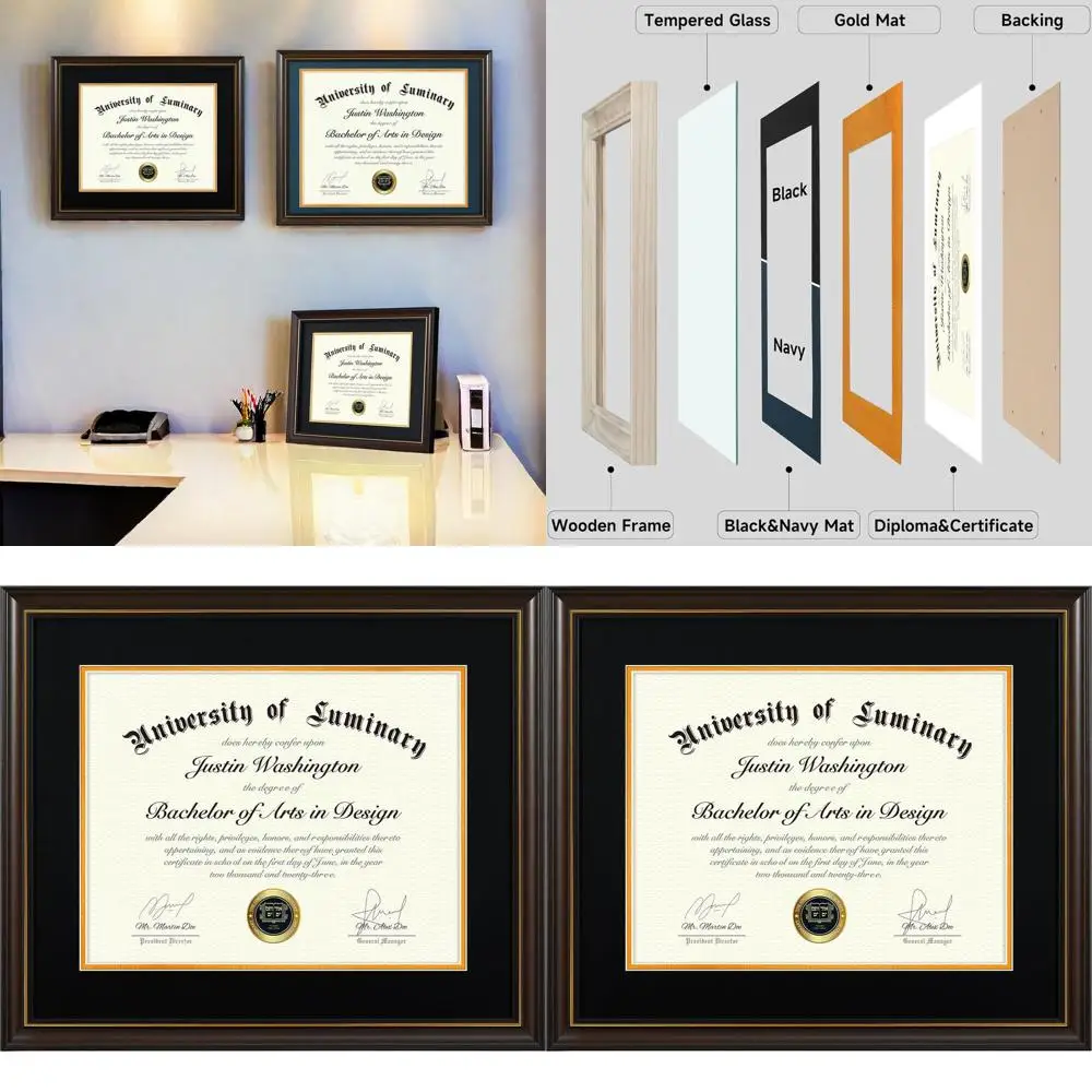 

Рамка для диплома из орехового дерева, 15x18, вмещает сертификат 11x14 с черным ковриком, настенное, закаленное стекло