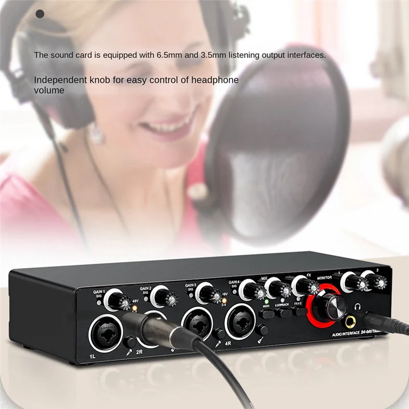 4 Channel Interface Sound Recorder Recording Studio Volume Regulator with Recording Sound Card for Recording of Singing