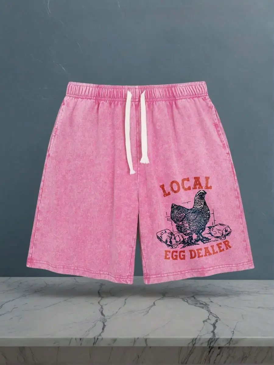 

Men Washed Cotton Shorts With Local Egg Dealer Graphic Casual Summer Shorts