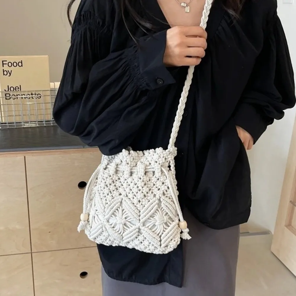 

Natural Straw Woven Straw Bag​​ Large Capacity Macrame ​​Crossbody Bag​​ Handmade Lightweight​​ ​​Drawstring Beach Bag​​