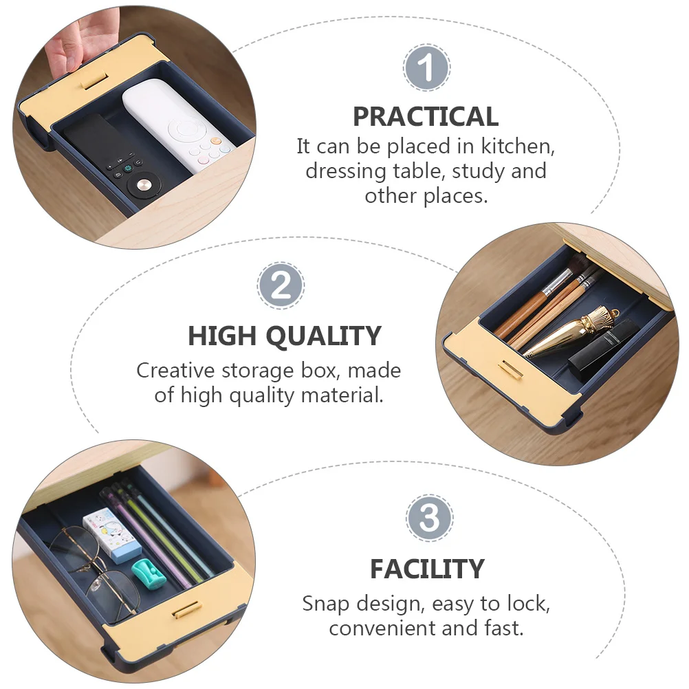 

Hidden Storage Box for Keys Desktop Organizer with Strong Adhesive Pull Out Drawer Design Snap Lock for Pens Jewelry Ruler Home