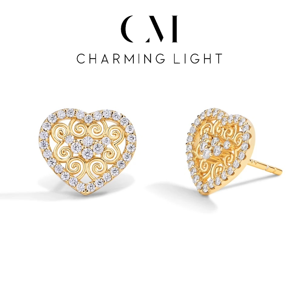 

CHARMING Pure 10K 14K 18K Gold Sparkling Heart Shape Moissanite Romantic Earring Lab Diamond for Women Wedding Fine Jewelry Gift
