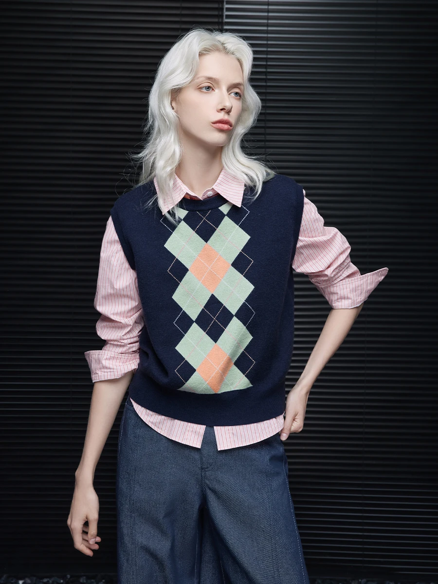 

Модный цветной жилет с принтом Blo, женский свитер, осень 2024, Новое поступление, уличный свитер, стандартный крой, смесь полиэстера