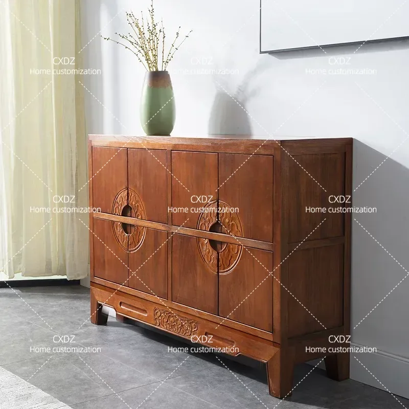 Solid Wood Dining Side Cabinet Tea Storage Shoe Cabinet Household Entryway Console Table Living Room Wall Mounted Retro