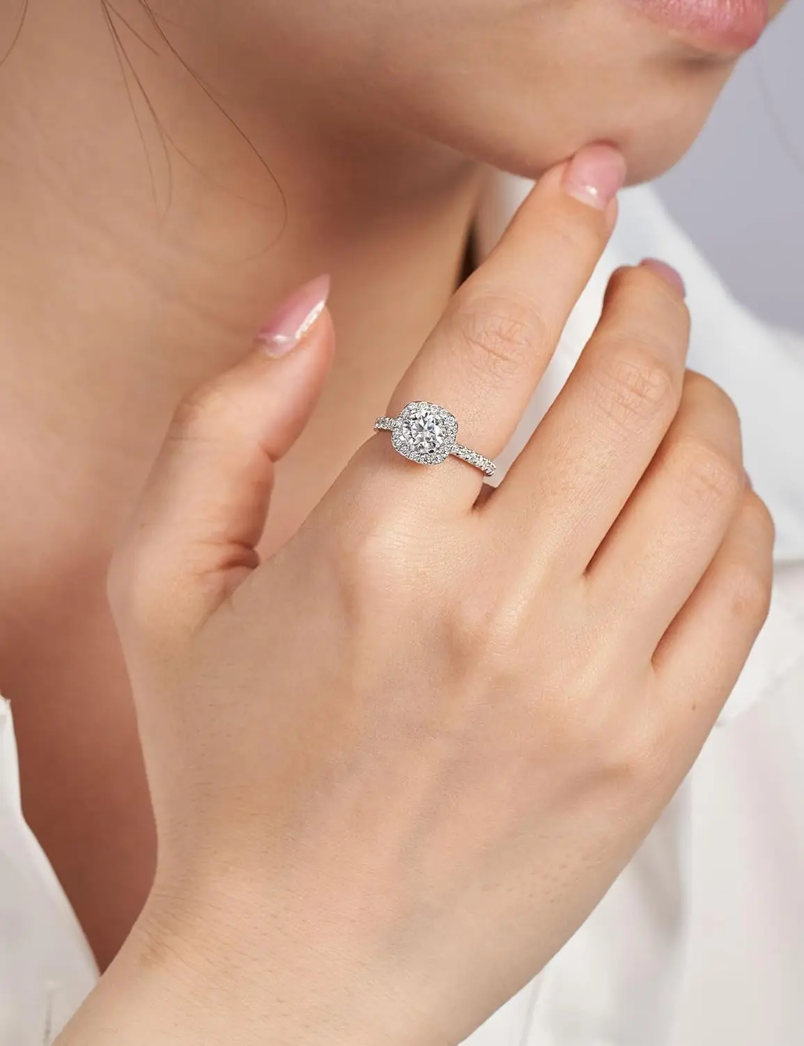 خواتم خطوبة سوليتير للنساء خاتم هالة خواتم وعد لها مطلية بالفضة الاسترليني خواتم من الذهب الأبيض عيار 18 قيراط fo