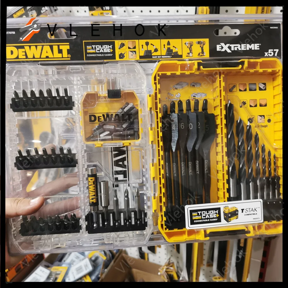 DEWALT DT70758 57PC Drill Drive Set with Brad Point and Extreme Flatwood Bits Tool Accessories For Woodworking Home Openings