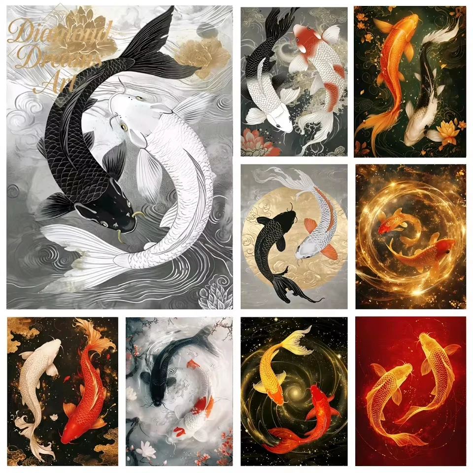 Rahmenloses, 5D DIY Diamantmalerei-Set, Neu 2026, Fantasy-Koi-Fisch, Vollrund- und Quadrat-Diamanten, Mosaik-Stickerei-Kit, Strass-Heimdekoration
