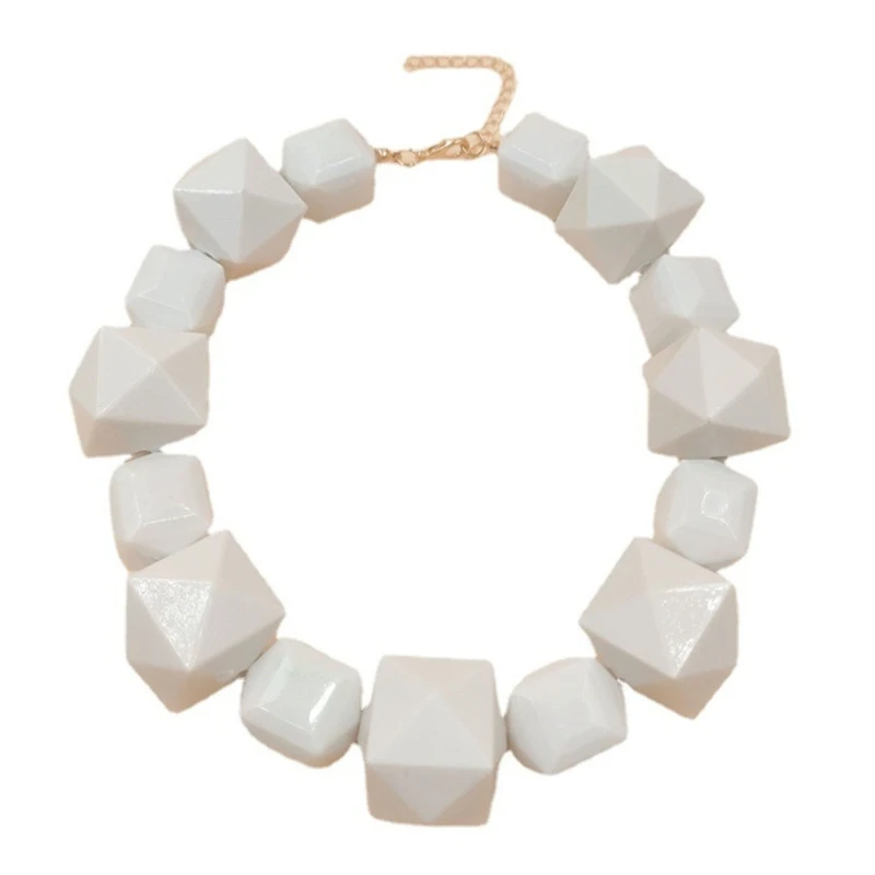 Fast Reach Fat Short Geometric Necklace Costume Beaded Necklace White Beads Rock Necklace