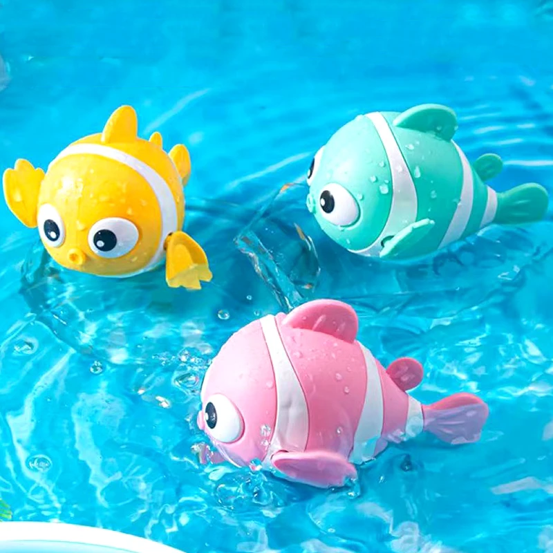 Bath Toys Cute Swimming Clown Fish Cartoon Animal Floating Wind Up Toys Shower Water Game Classic Clockwork Toys For Kids