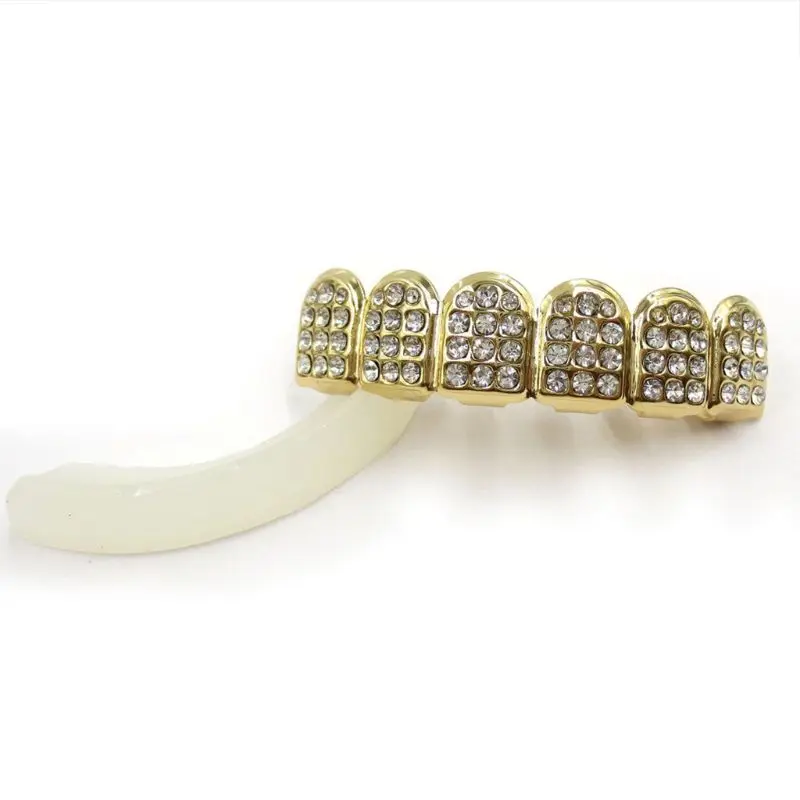 Trendy Gold/Silver Teeth Brace Set with Diamonds Top & Bottom Grill HipHop Bling Drop Shipping