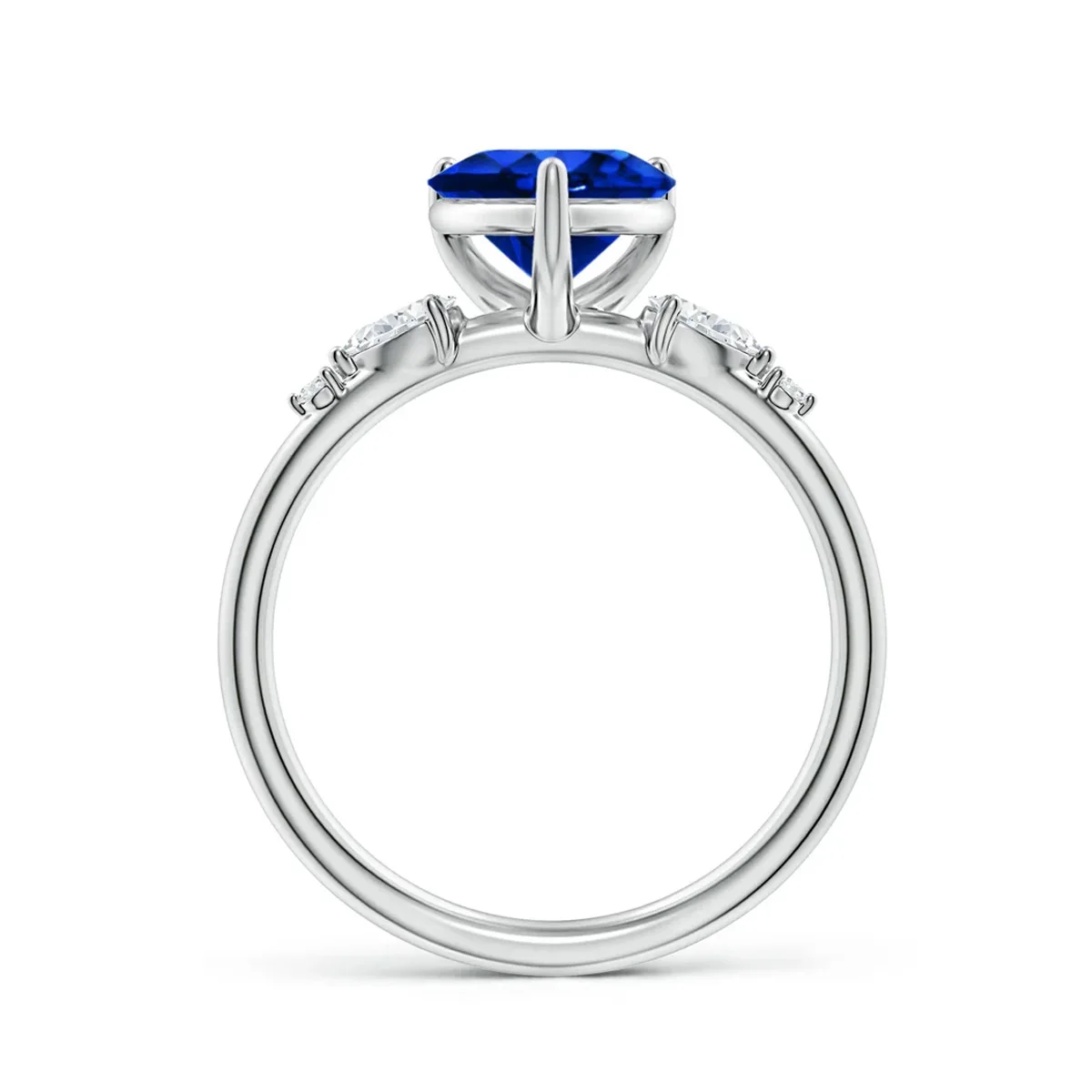 Heart Shaped Lab Grown Sapphire Ring Pear and Round Lab Accents Diamond Ring 9K/14K/18K White Gold Ring Valentines Gift For Wife