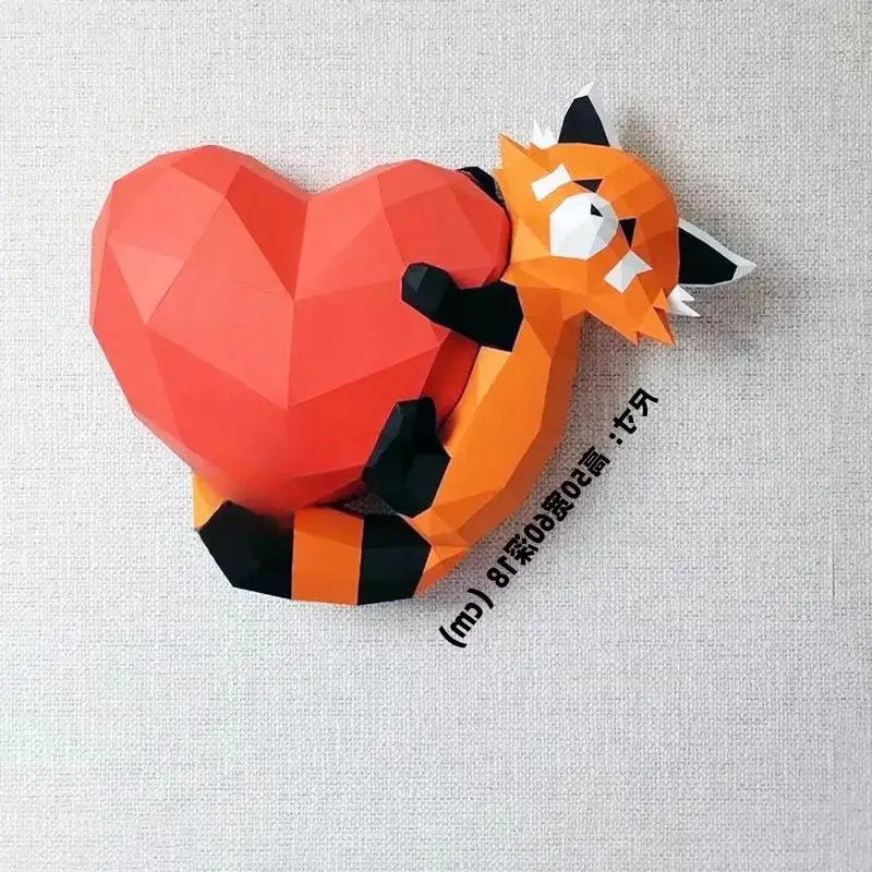 

Красная панда с сердцем, 3D бумажная модель, украшение на стену, Ailurus Fulgens, пазлы «сделай сам», набор для рукоделия, украшение для дома, сборные игрушки