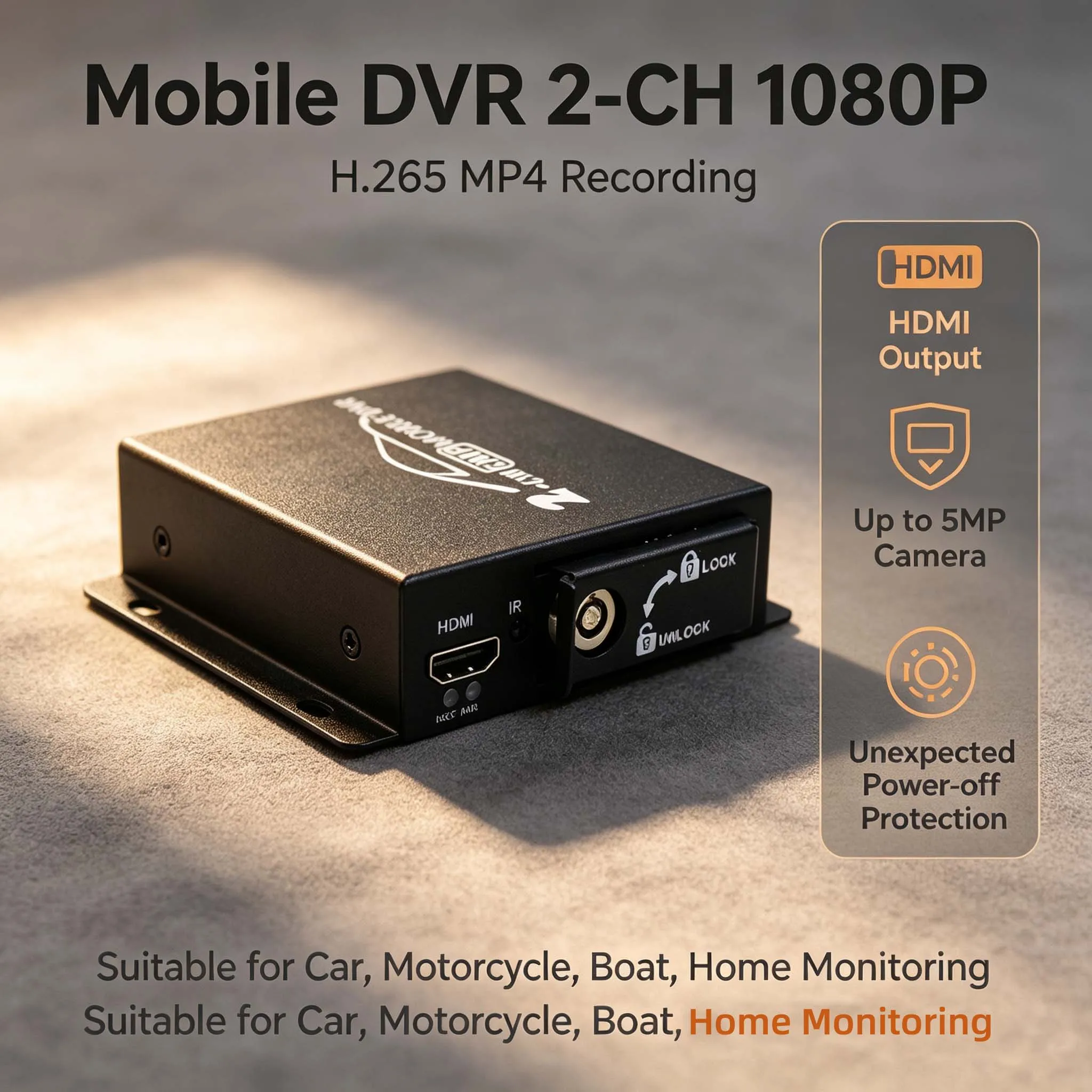 2CH Mini Car DVR Dual SD Card Storage 1080P HD Video Recorder for Taxi Private Bus AHD 5.0MP Dual Channel Monitoring Camera