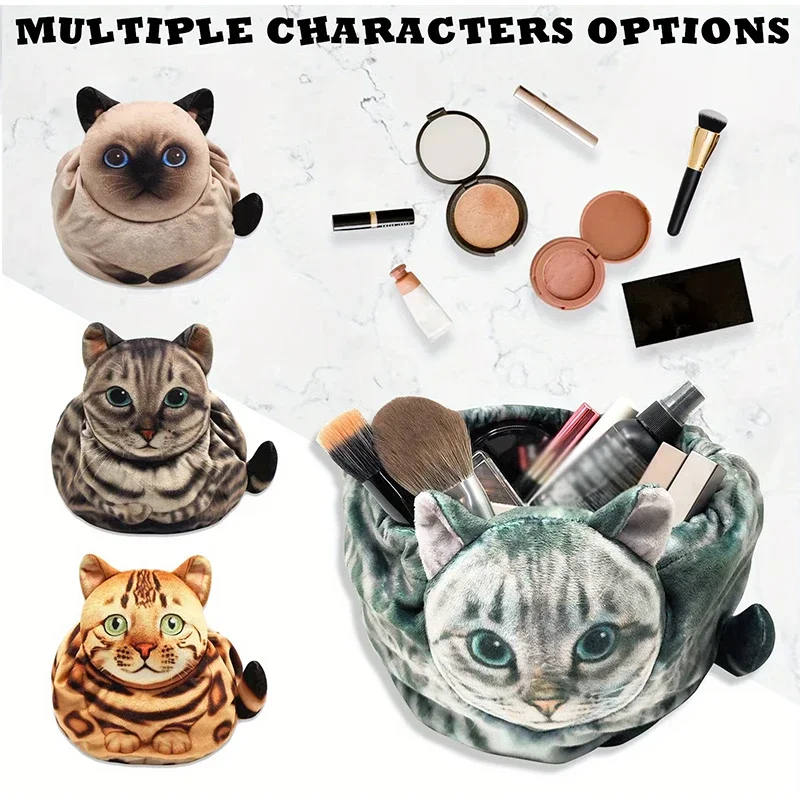 Kosmetik-Aufbewahrungstasche in Katzenform, niedliche Make-up-/Hautpflege-Organizer-Tasche in Reisegröße mit Kordelzugverschluss, Geschenktasche für Katzenliebhaber – Detail 9