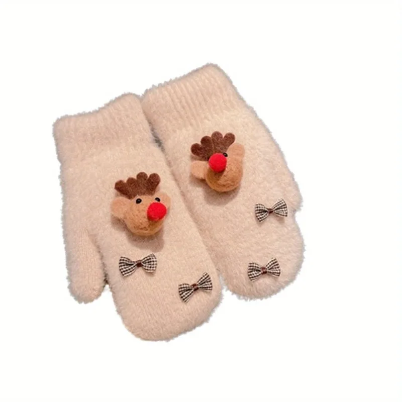 قفازات نسائية متماسكة لطيفة على شكل فيونكة رنة قفازات غامضة لعيد الميلاد قفازات شتوية دافئة للتزلج في الهواء الطلق #4