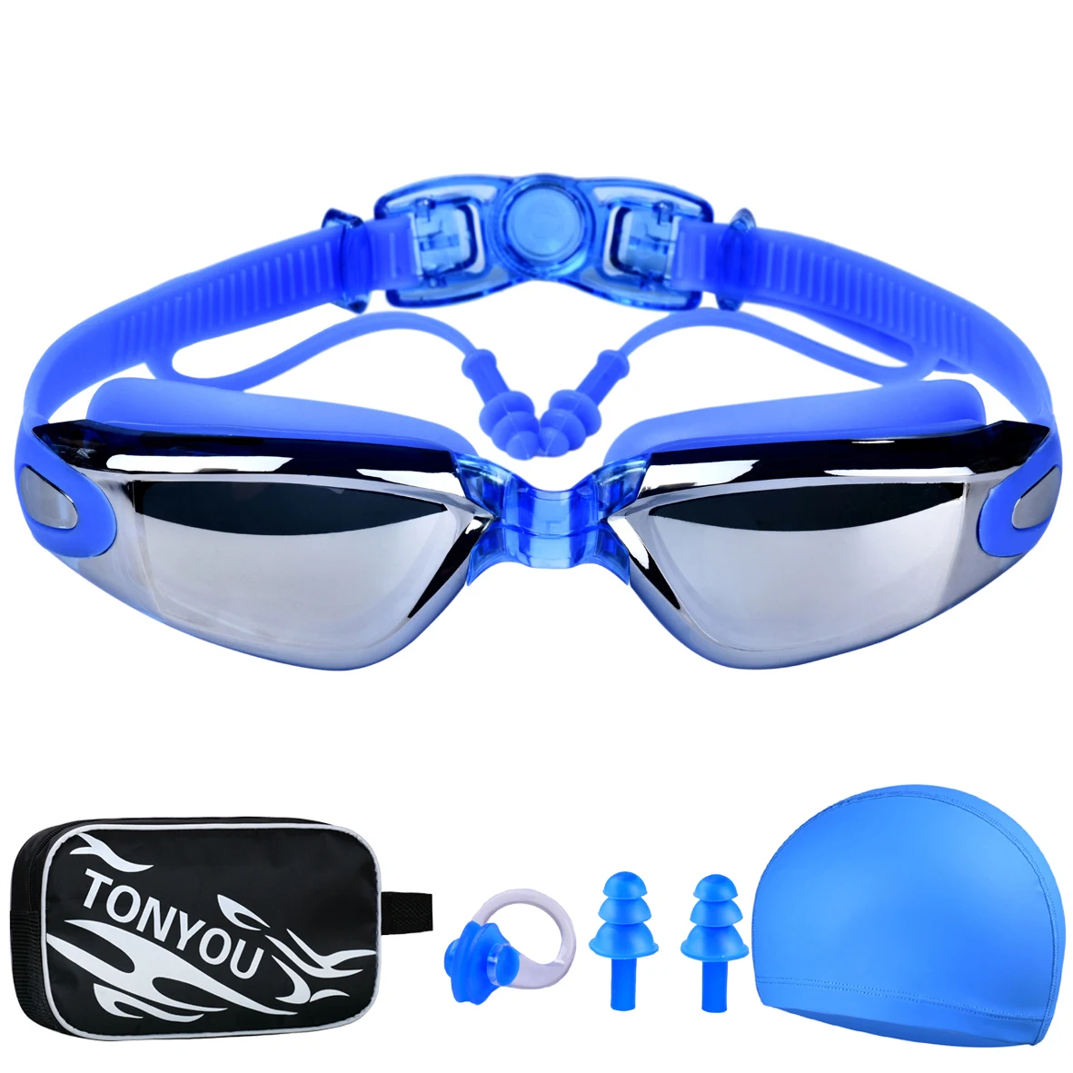 Adult Swimming Goggles High-Definition Anti-Fog Men and Women Professional Waterproof Earplugs Swimming Goggles