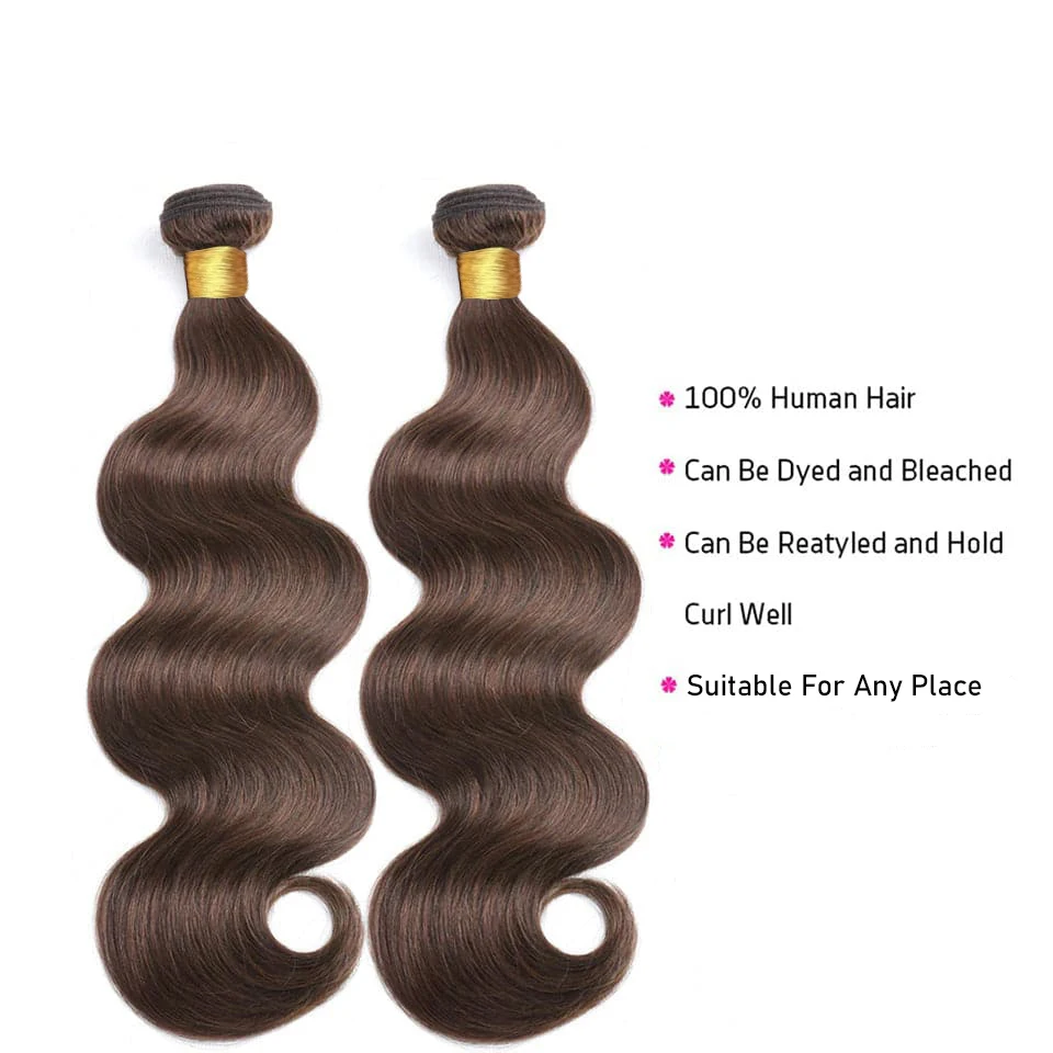 Brown #4 Body Wave Human Hair Bundles Chocolate Brown Bundles Human Hair 100% Human Hair Extensions Long Bundles For Black Women