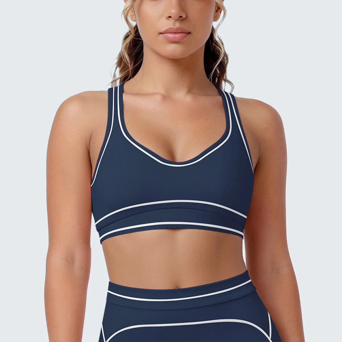 Yoga Bra Top Women Push Up Fitness Vest Gym Tank Workout Running Sport Underwear Contrast Trim U‑Back Stretch Sports Crop Top