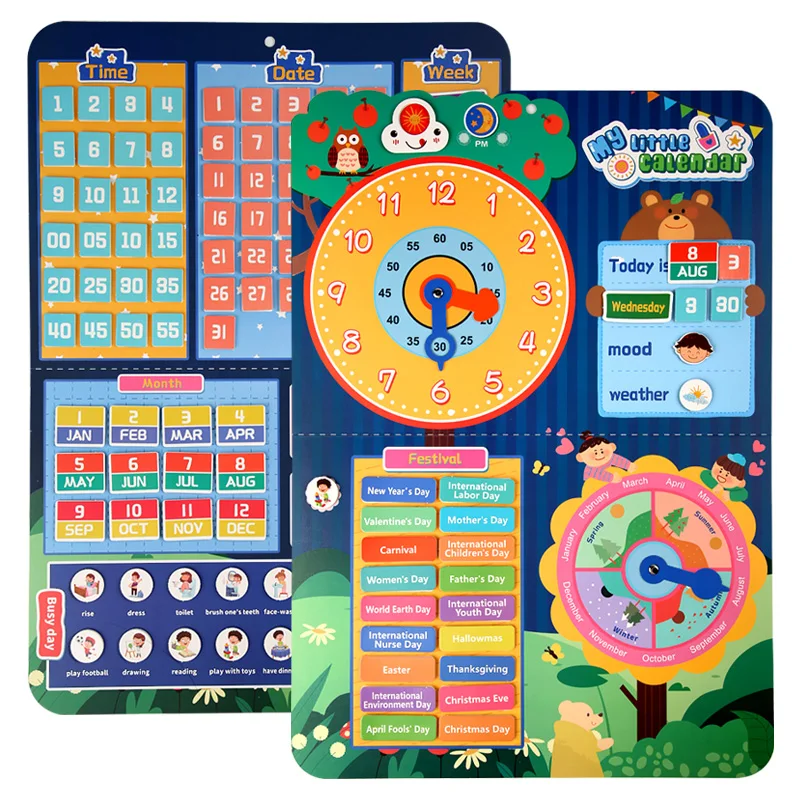 Kids Calendar Time Month Date Day Season Weather Learning Chart Board Busy Book Early Educational Toy for Boys Girls Home School