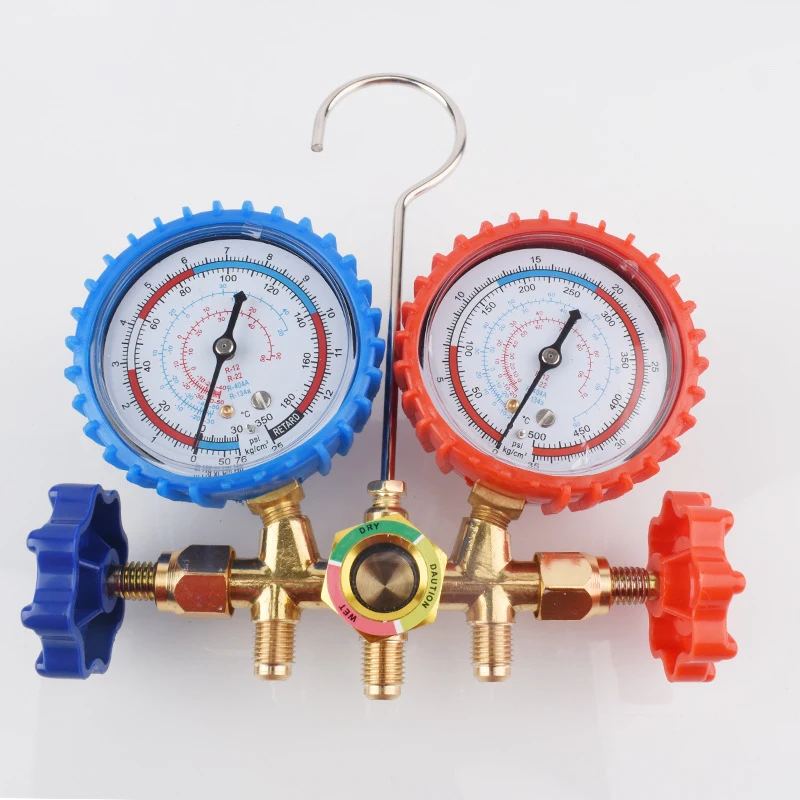 Refrigerant Manifold Gauge Air Condition Refrigeration Set Air Conditioning Tools with Hose and Hook for R22 R134A