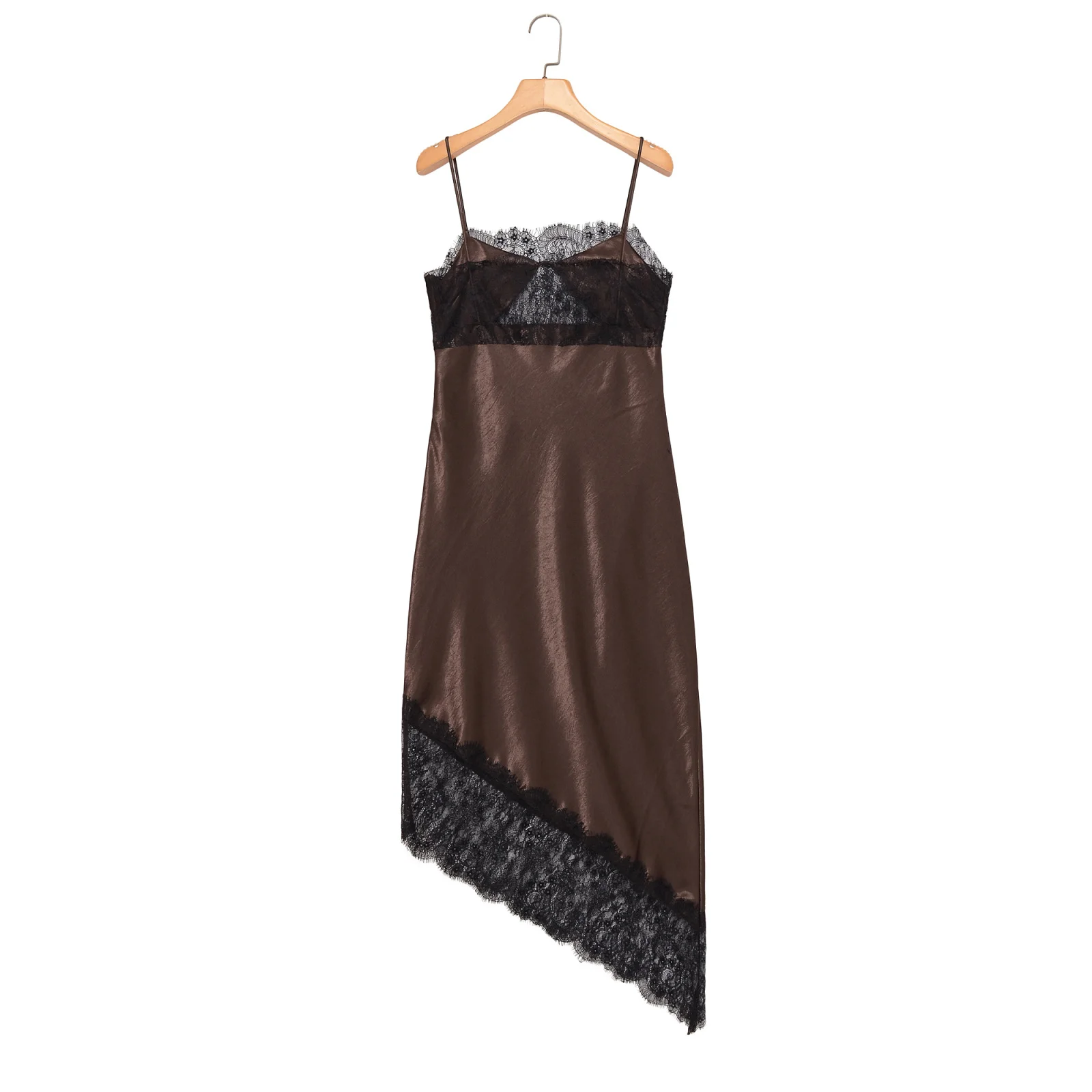 Zevity Women Sexy Hollow Out Lace Stitching Asymmetrical Sling Dress Female Chic Side Zipper Club Brand Party Vestidos DS9543 view 4
