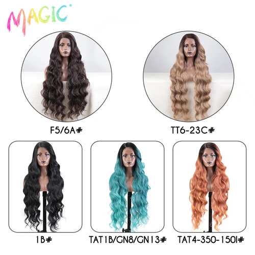 Imagen 2 del producto Peluca con malla frontal sintética mágica para mujer, pelo largo ondulado de 36 pulgadas, cuerpo de Cosplay, parte lateral ondulada, peluca con malla frontal, peluca rubia ombré