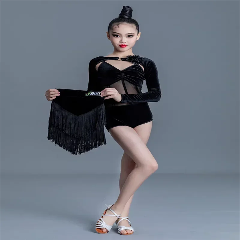 Vestido de baile latino para niños, Sexy, con flecos y borlas, Tango, Salsa, vestidos para niños, Cha-cha, Ropa de baile para ejercicio, trajes de entrenamiento