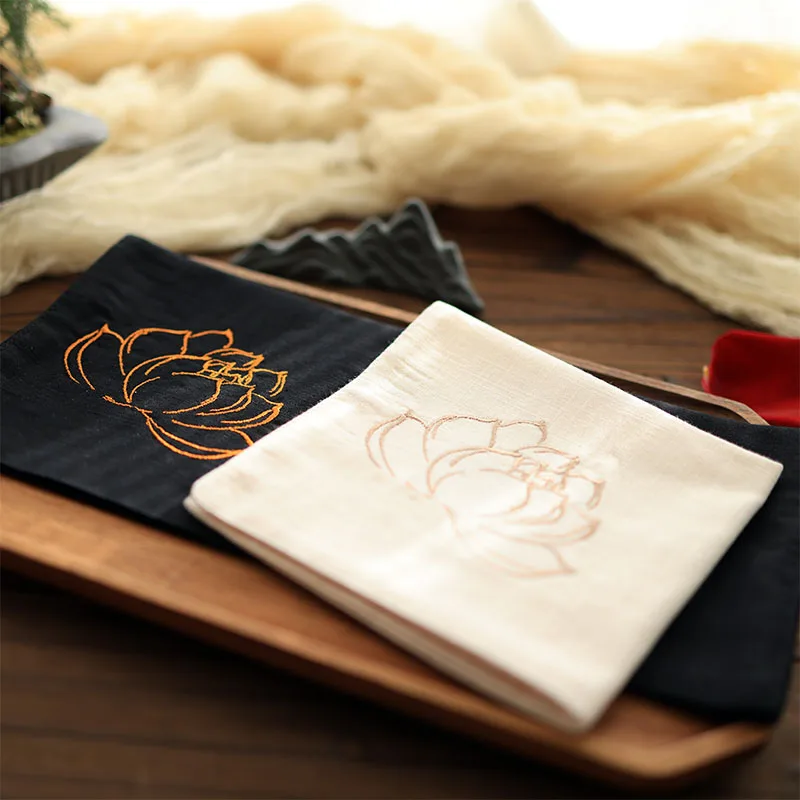Chinese Style Hanfu Matching Embroidered Lotus Pure Cotton Square Handkerchief Unisex Portable Sweat Absorbent Hand Towel Multi