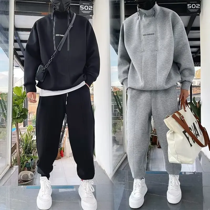 Spring and Autumn 、Half Open Double Zipper Design Casual Loose Edition Large Size Sports Sweater Suit Men's Trend