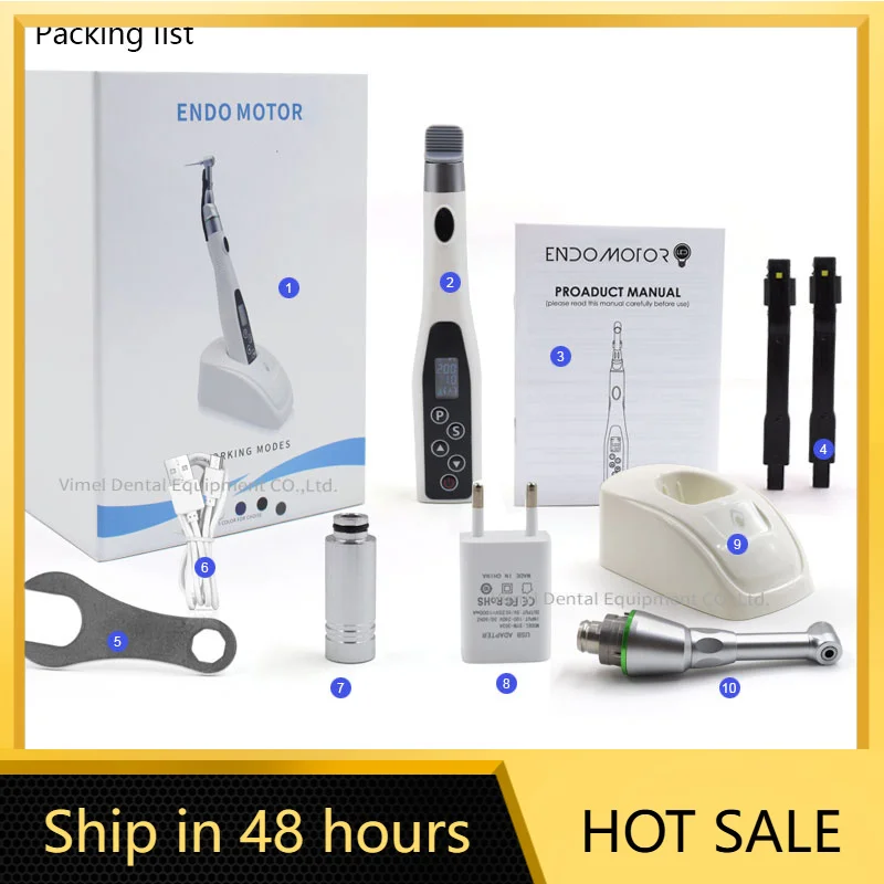 Cordless endodontic motor (2026) with 6 operating modes, LED light, and standard 16:1 contra-angle.
