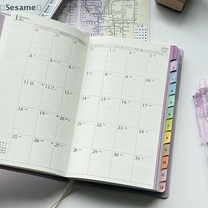 [السم] دفتر التقويم مذكرات 2026 مخطط مع كتيب جدول قشرية قوس قزح عالي القيمة ملاحظة عمل الخطة الأسبوعية الشهرية