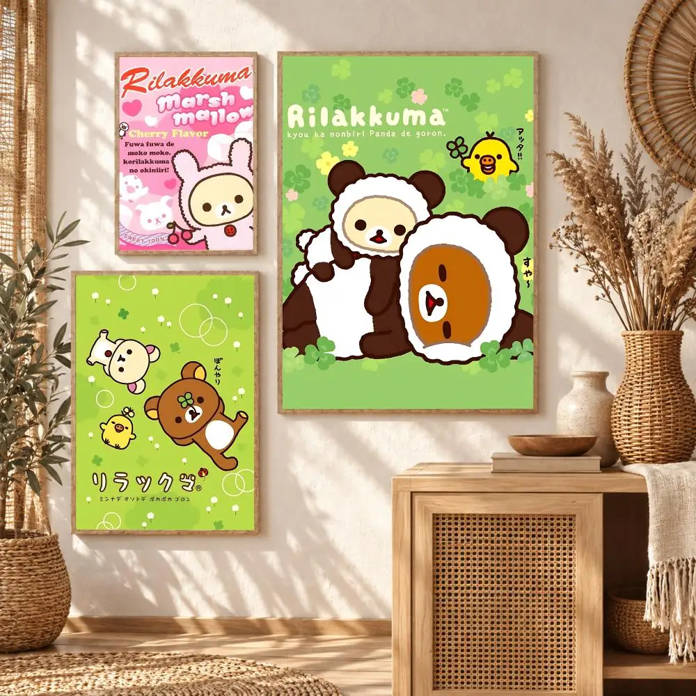Kawaii Cartoon R-Rilakkuma Poster Premium Modern Waterproof Wall Art Pictures for Bedroom Living Room Bar Decor