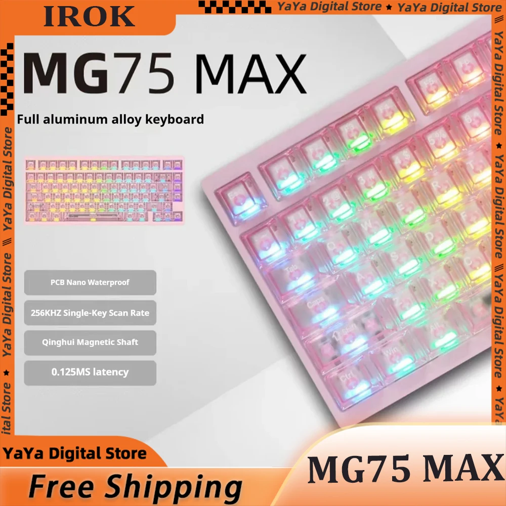 

Irok Mg75 Max Pro Механическая клавиатура Магнитный переключатель Rgb Горячая замена Алюминий 0,005 RT Быстрая демонтажная структура ПК Пользовательские подарки