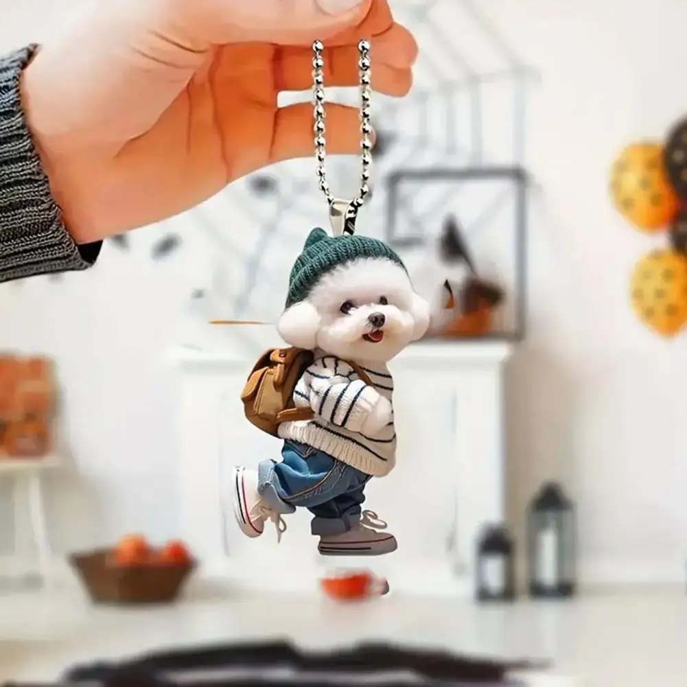 Acrylic Happy Dog Keychain Cute Cartoon Teddy Dog Keychain Bag Pendant Couple Car Key Chains Bag Pendant Jewelry Student Gift