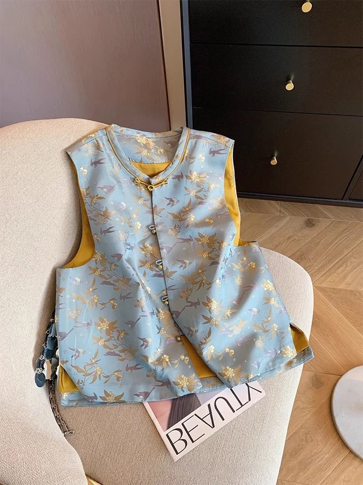 

RéFaioned Han Ethnic Sle Jaet Vest Un G Floral Embroidery Button Design Spring Autumn Wardrobe ential Jaet