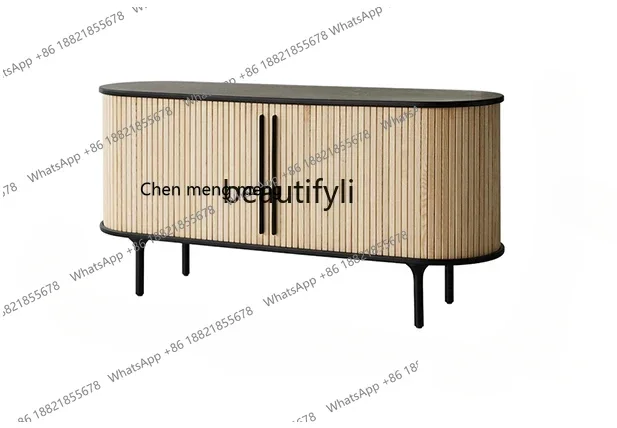 New arrive Solid wood dining side cabinet Log retro rolling shutter door Locker Living room simple decorative cabinet