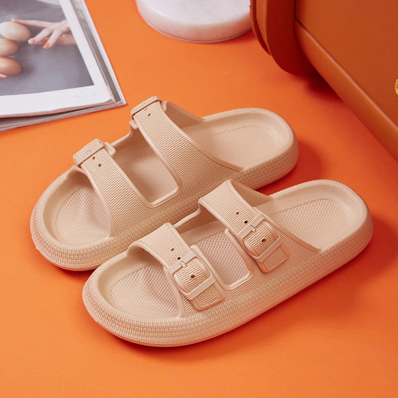 Mode Schnalle Dicke Plattform Hausschuhe Frauen Hause Weiche Sohle eva Wolke Rutschen Sandalen Frau 2025, Sommer Nicht Slip Strand Flip-Flops