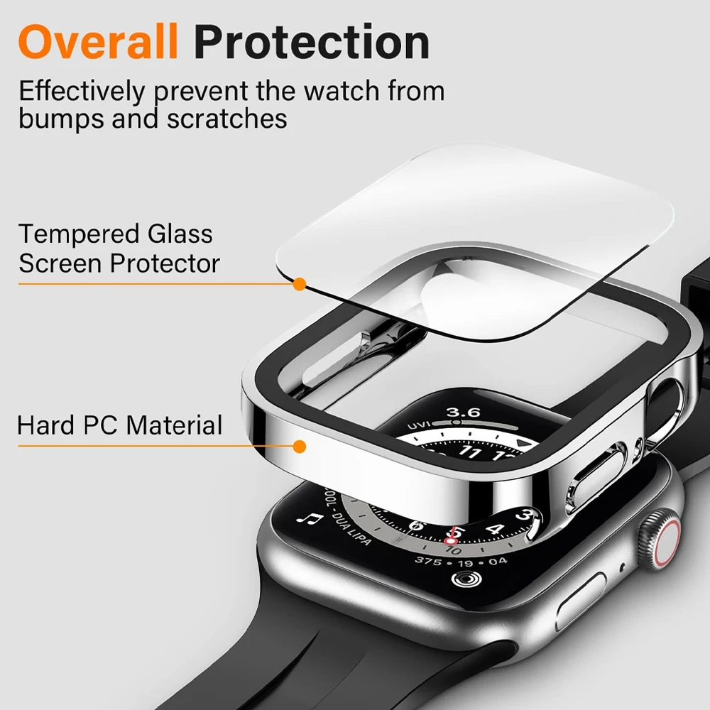 Verre + étui pour Apple Watch 42 46mm 45mm 41mm 49mm 44mm 40mm, housse de protection d'écran à bord droit iWatch SE 6 7 8 9 10 Ultra