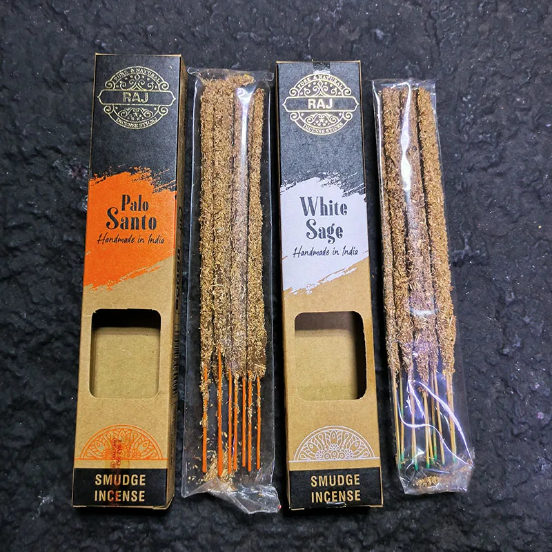 Incienso Natural Hecho a Mano en India, Varillas de Salvia Blanca, Resina de Palo Santo, Aromas de Lavanda Argentina y Jazmín para el Hogar