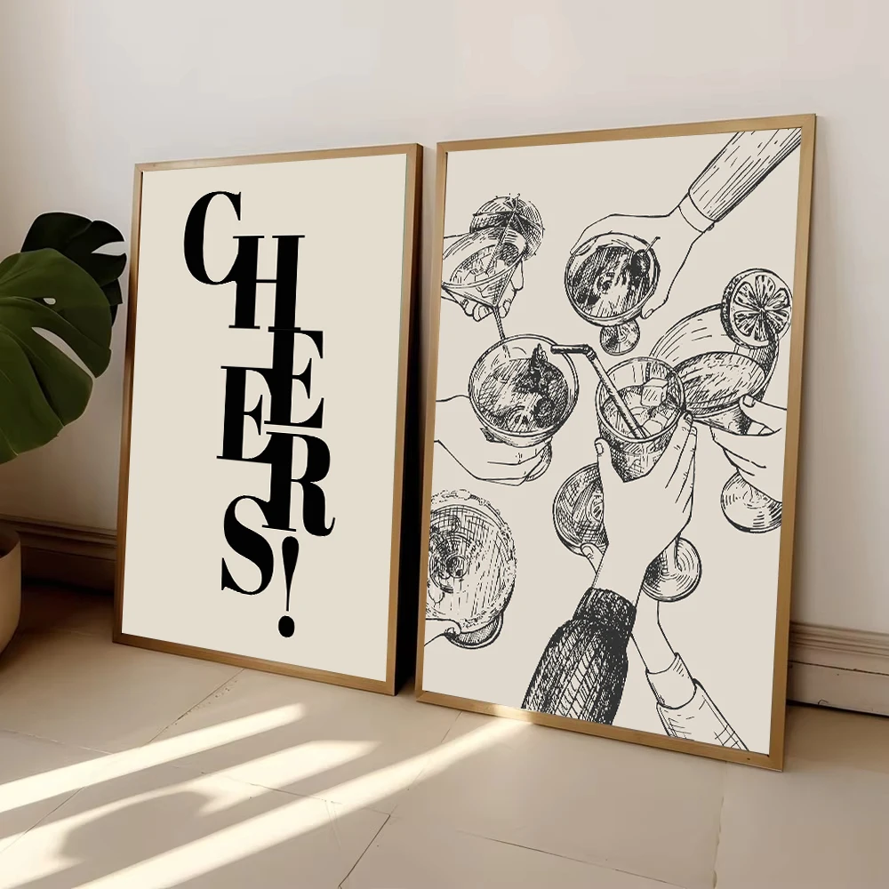 Wine Cocktail Cheers Drinking Poster Print Best Friends Party  Wall Art Pictures Canvas Painting Living Room Bedroom Home Decor