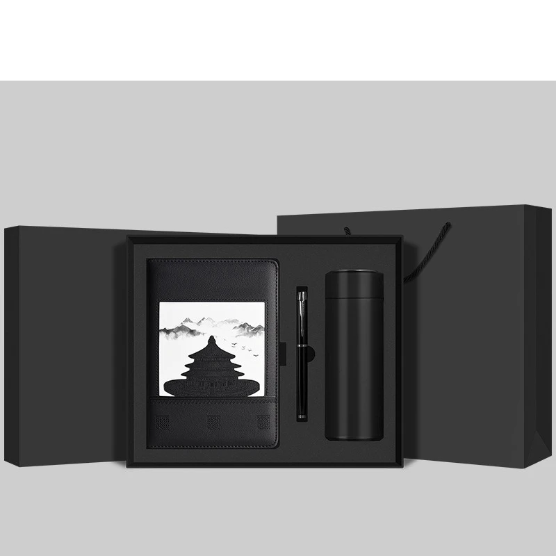 2025customized.Soft PU Leather Style Notebook Box Business Meeting Record Exhibitions Souvenir with Custom Set