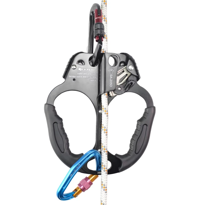 CE standard high quality right hand ascender nylon rope two hand aluminum ascender climbing seat belt accessories