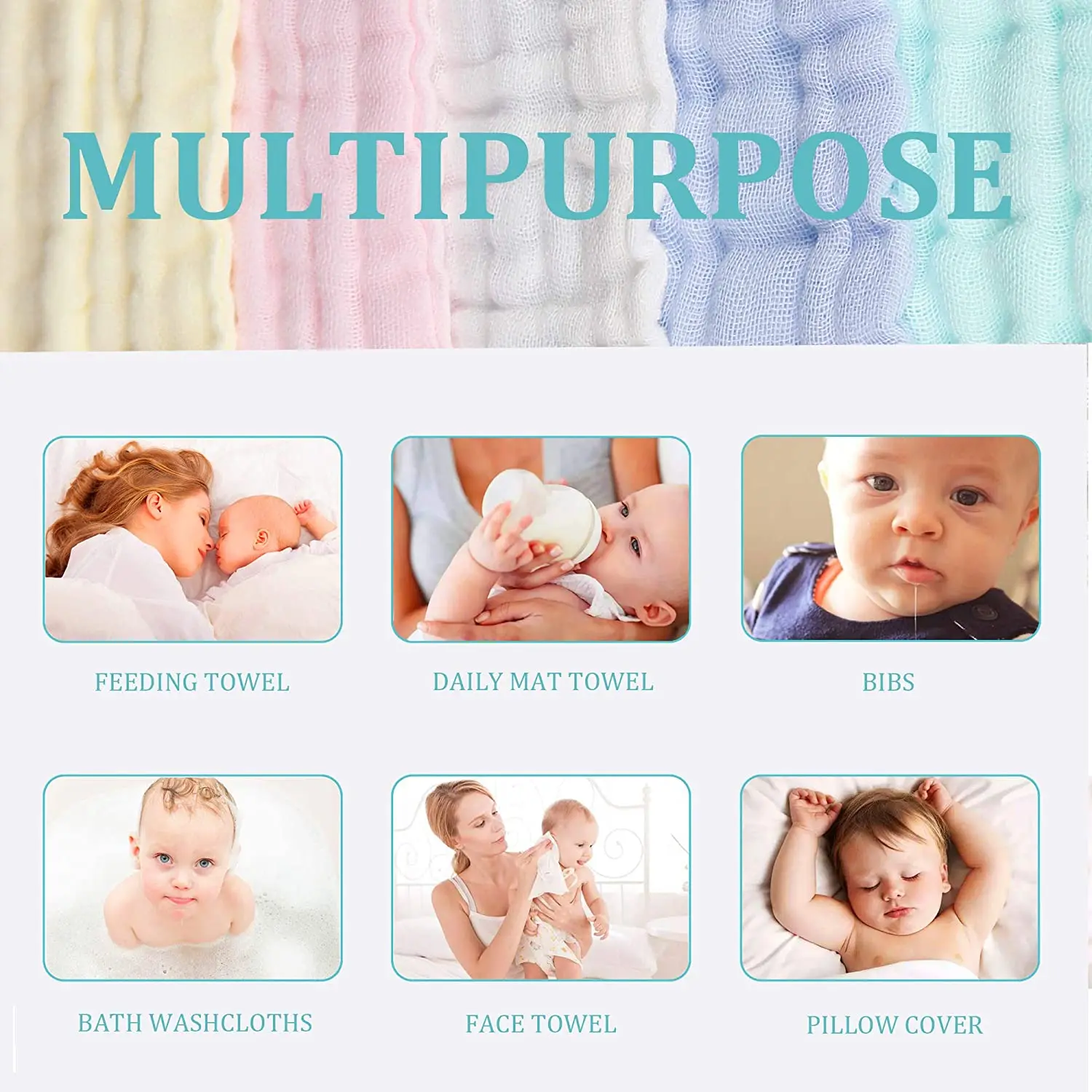 再利用可能なよだれかけ 5 枚、ソフトポプリンタオル、フェイシャルケア用の複数の色、ファミリーフェイスウォッシュクロス