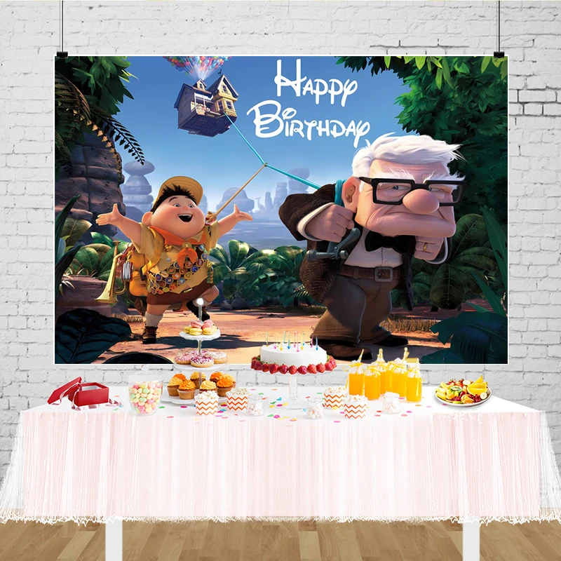 Backdrop Up Disney Theme Birthday Party Decorations Banner Pixar Animation Colorful Balloons Flying House Photography Background